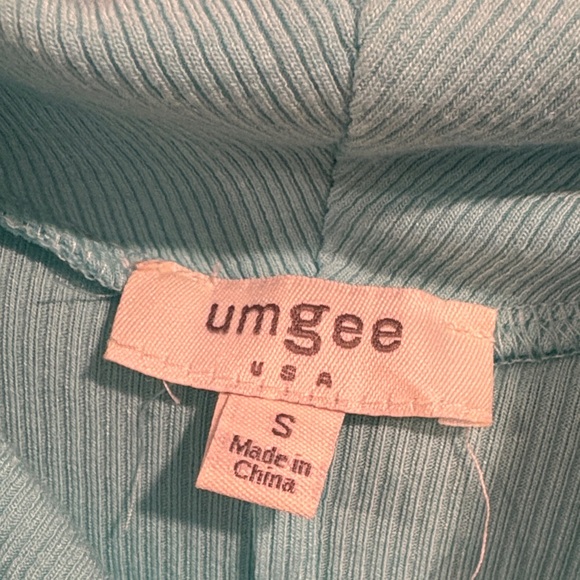 Umgee Light Blue Ribbed Knit Top, Cowl neck - Picture 2 of 5